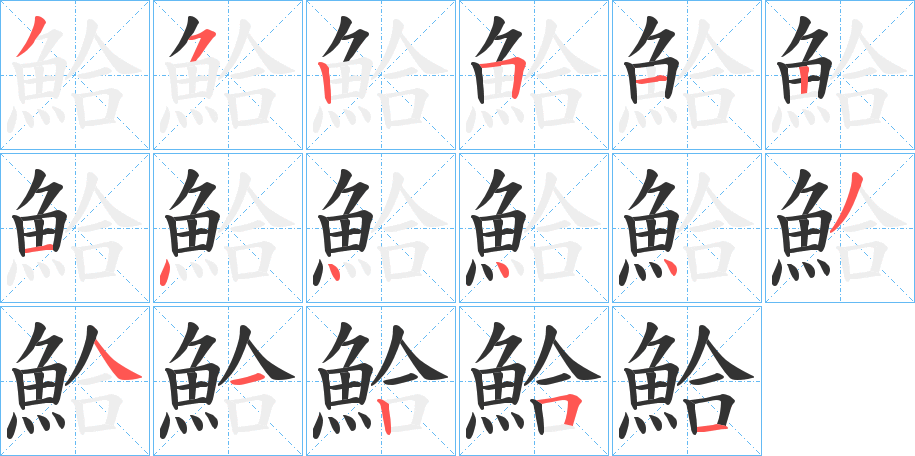 鮯字的笔顺分布演示