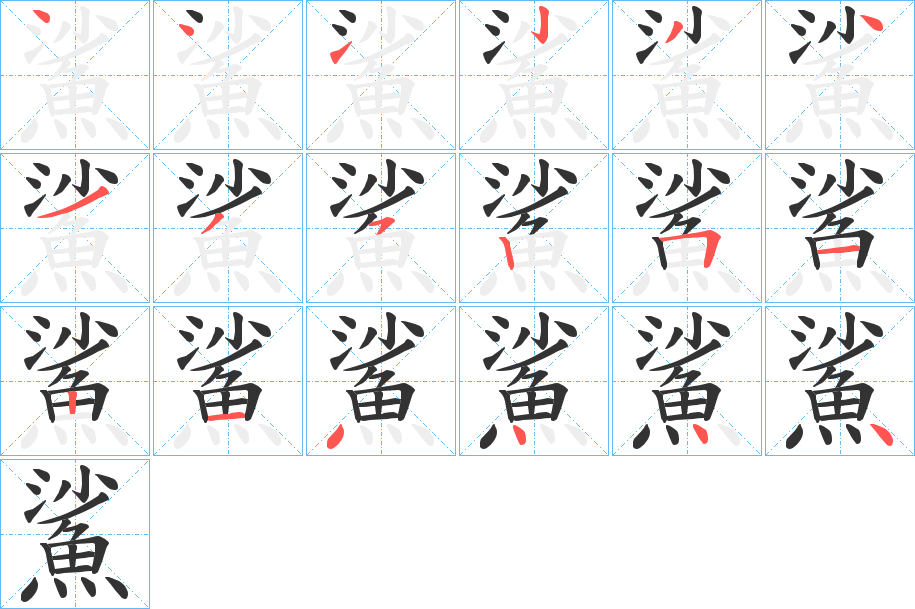 鯊字的笔顺分布演示