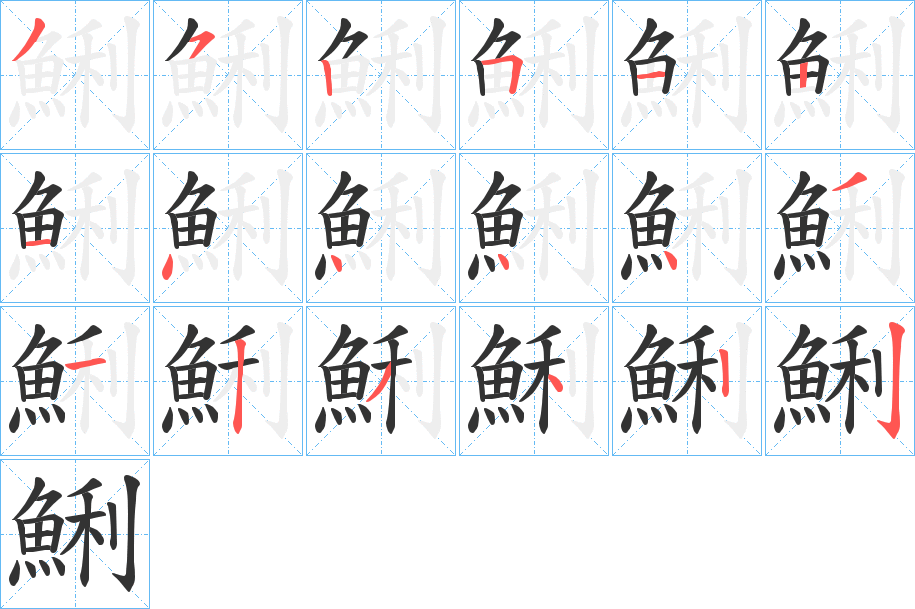 鯏字的笔顺分布演示