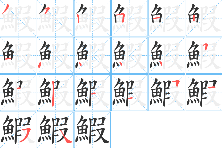 鰕字的笔顺分布演示