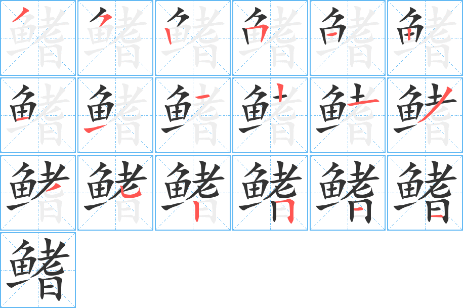 鳍字的笔顺分布演示