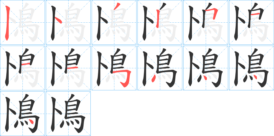 鳪字的笔顺分布演示