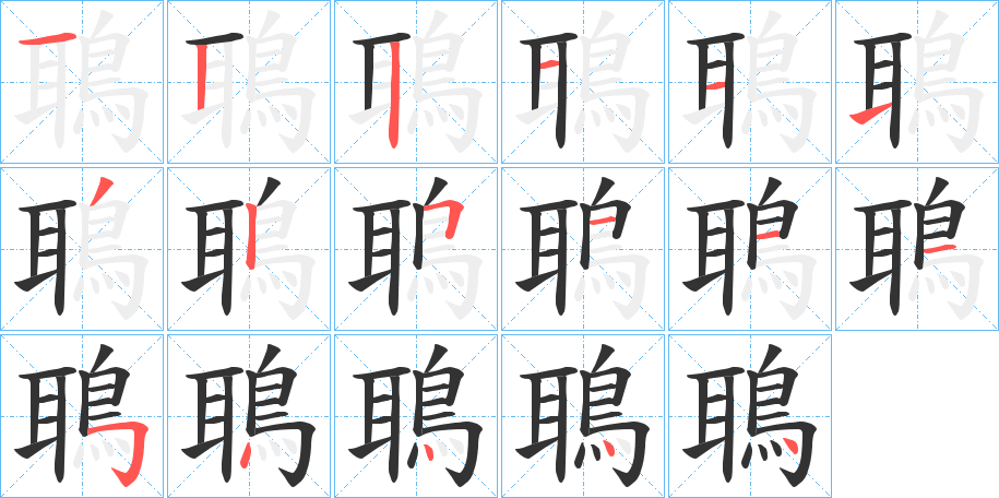 鵈字的笔顺分布演示