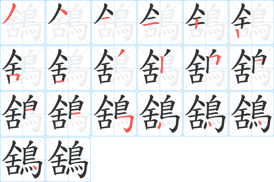 鵨字的笔顺分布演示