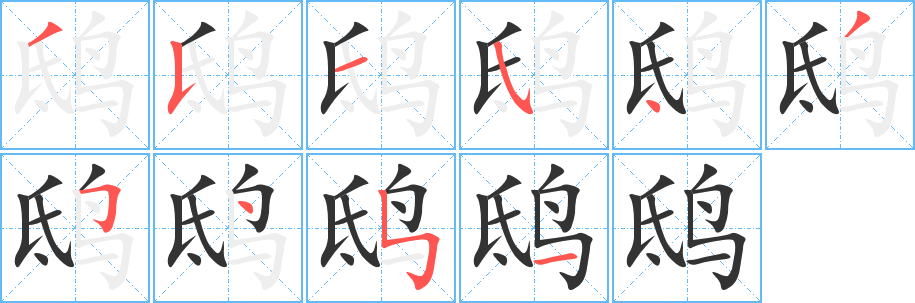 鸱字的笔顺分布演示