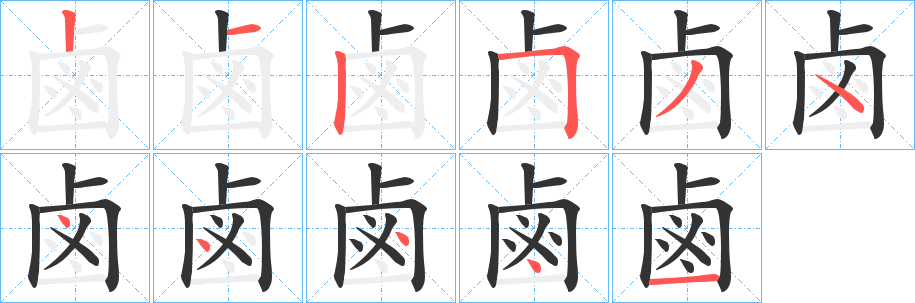 鹵字的笔顺分布演示