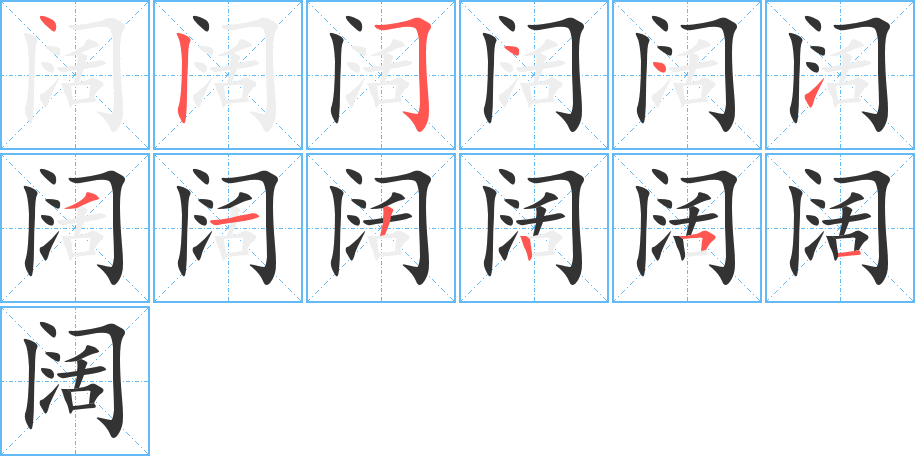 阔字的笔顺分布演示